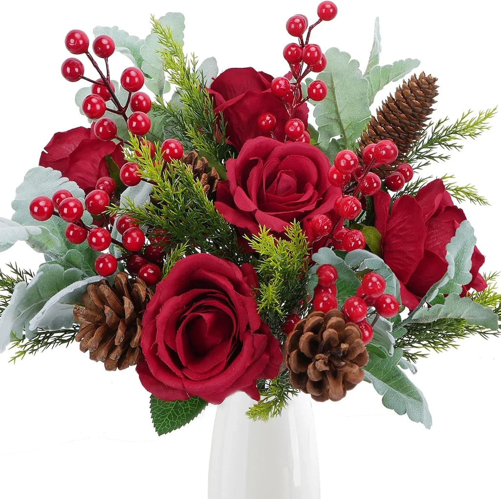 18pcs Artificial Christmas Flowers Bouquet | Mix Bouquet, Artificial Pine Branch